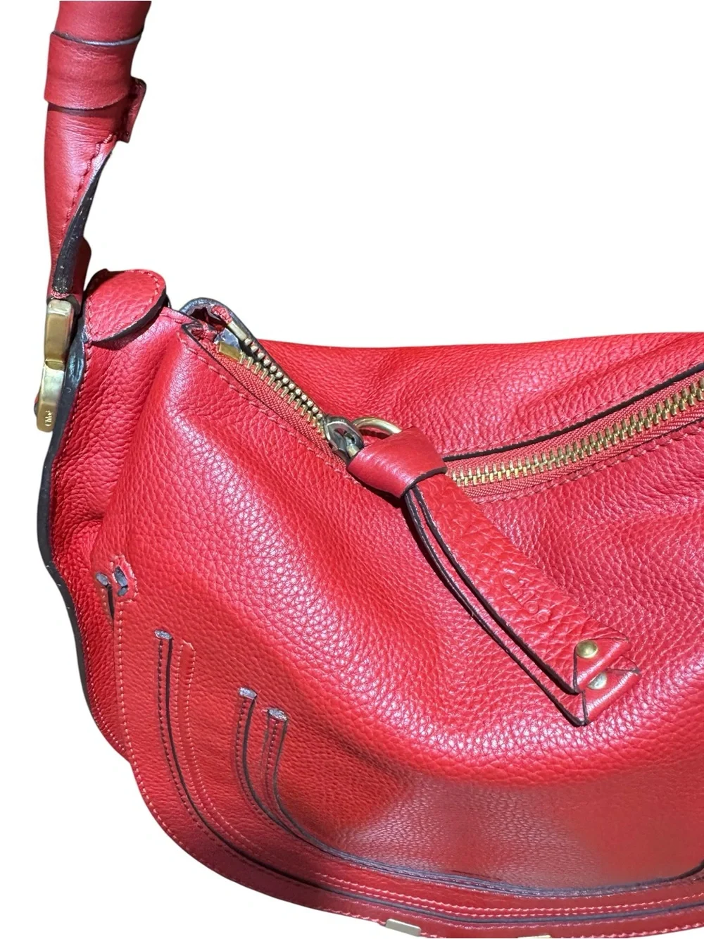 Chloe Red Leather Marcie Saddle Hobo Bag Auth